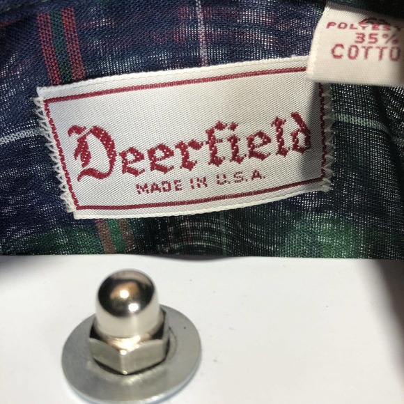 VINTAGE DEERFIELD SHIRT MENS SIZE 20 PLAID BUTTON DOWN GREEN USA MADE LONG SLEEV - Picture 6 of 12